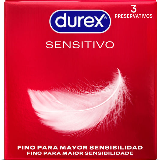 Embalagem dos Preservativos DUREX Sensitive Fino 3 Unidades, destacando o design e a marca.