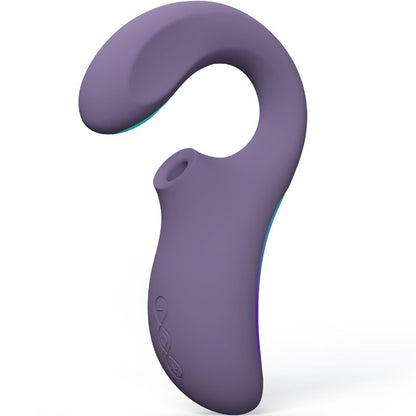 Vista detalhada do vibrador sônico LELO ENIGMA Duplo Ponto G e Clitóris Cyber Roxo, destacando seu design ergonômico e tecnologias de estimulação.