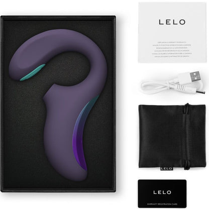 Vista detalhada do vibrador sônico LELO ENIGMA Duplo Ponto G e Clitóris Cyber Roxo, destacando seu design ergonômico e tecnologias de estimulação.