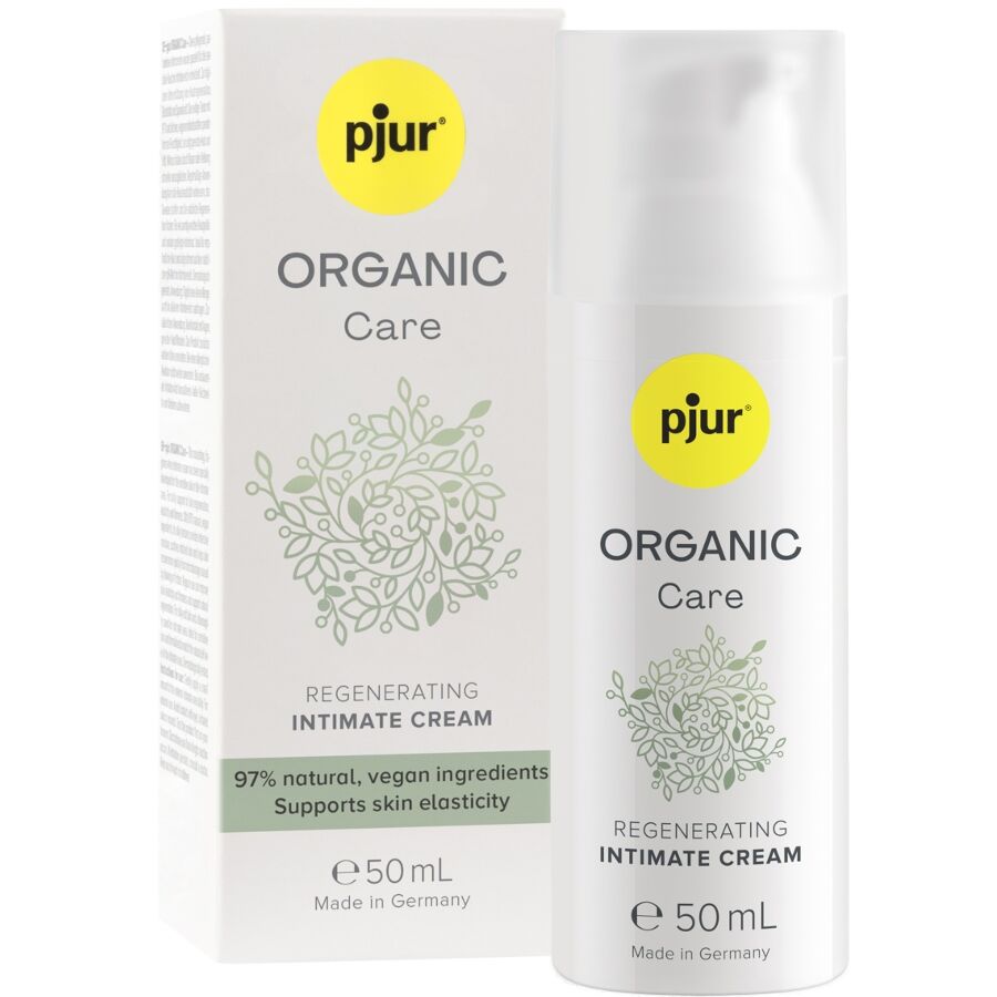 Close-up of the PJUR Creme Íntimo Regenerador Organic Care 50ml for sensitive skin.