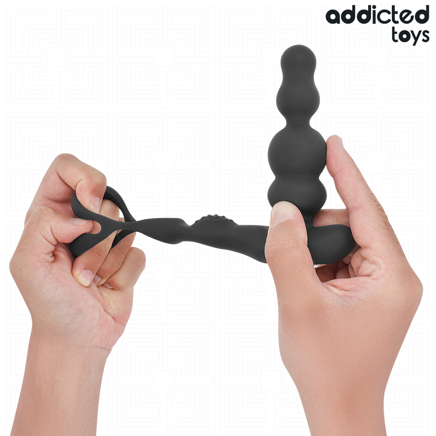 Close-up do Addicted Toys Massageador de Próstata Rotativo, destacando seu design ergonômico e controle remoto.