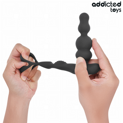 Close-up do Addicted Toys Massageador de Próstata Rotativo, destacando seu design ergonômico e controle remoto.