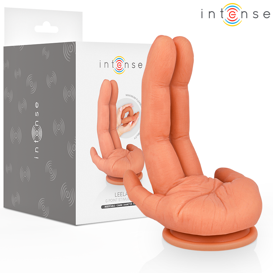 Intense Estimulador Ponto G Leela Mão Flexível 12,6 cm, mostrando o design realista e a flexibilidade do silicone.