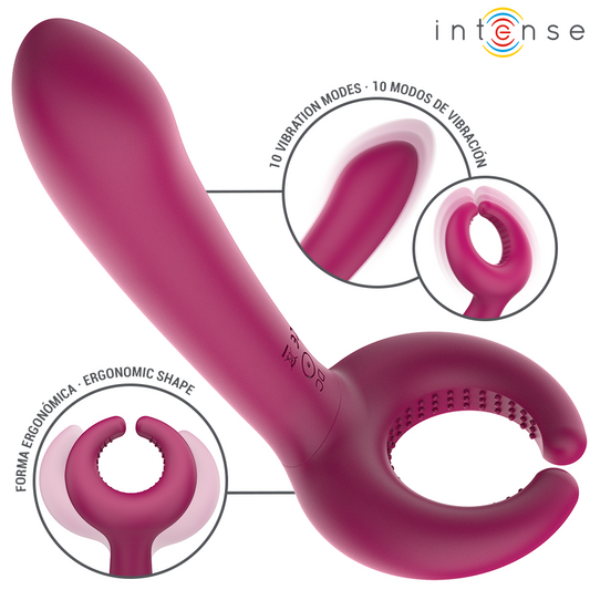 Close-up do Intense Vibrador de Casal Rowan Inclusivo, destacando seu design ergonómico e material de silicone macio.