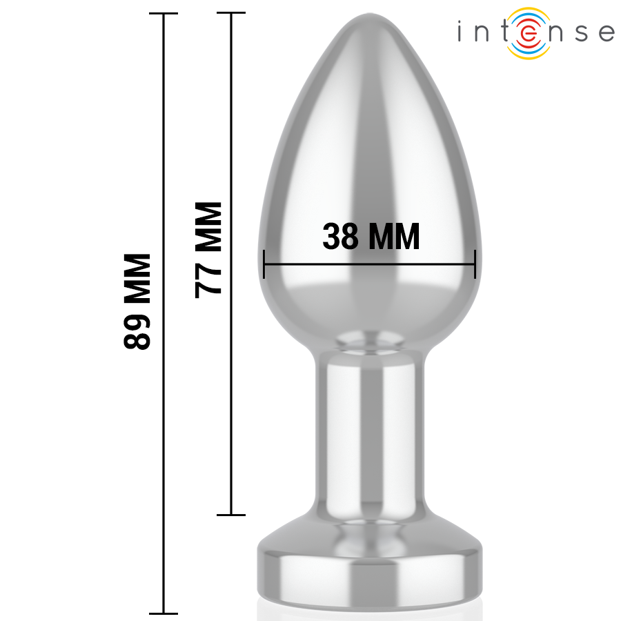 INTENSE Plug Anal Vibrante de Metal com LED e Controle Remoto - M, destacando seu design elegante e luzes coloridas.