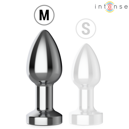 INTENSE Plug Anal Vibrante de Metal com LED e Controle Remoto - M, destacando seu design elegante e luzes coloridas.