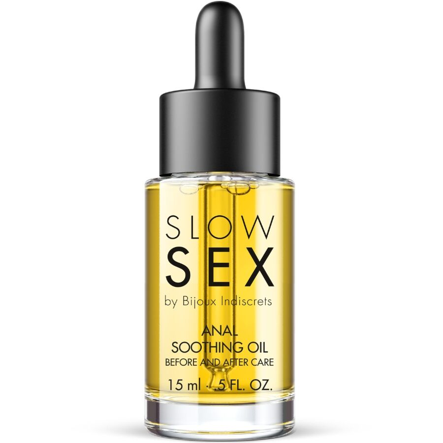 Detalhe do Óleo Anal Calmante BIJOUX INDISCRETS 15 ML para conforto íntimo e reparação.