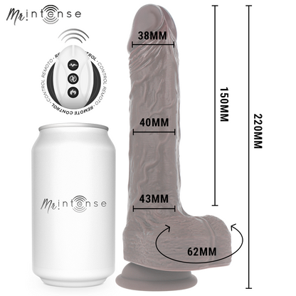 MR INTENSE Vibrador Realista MATT com Movimento Vertical, detalhe da textura e controlo remoto.