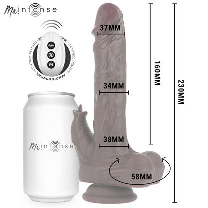 Close-up do Vibrador Pênis Realista MR INTENSE Morgan com Controle Remoto, destacando sua textura e movimento.