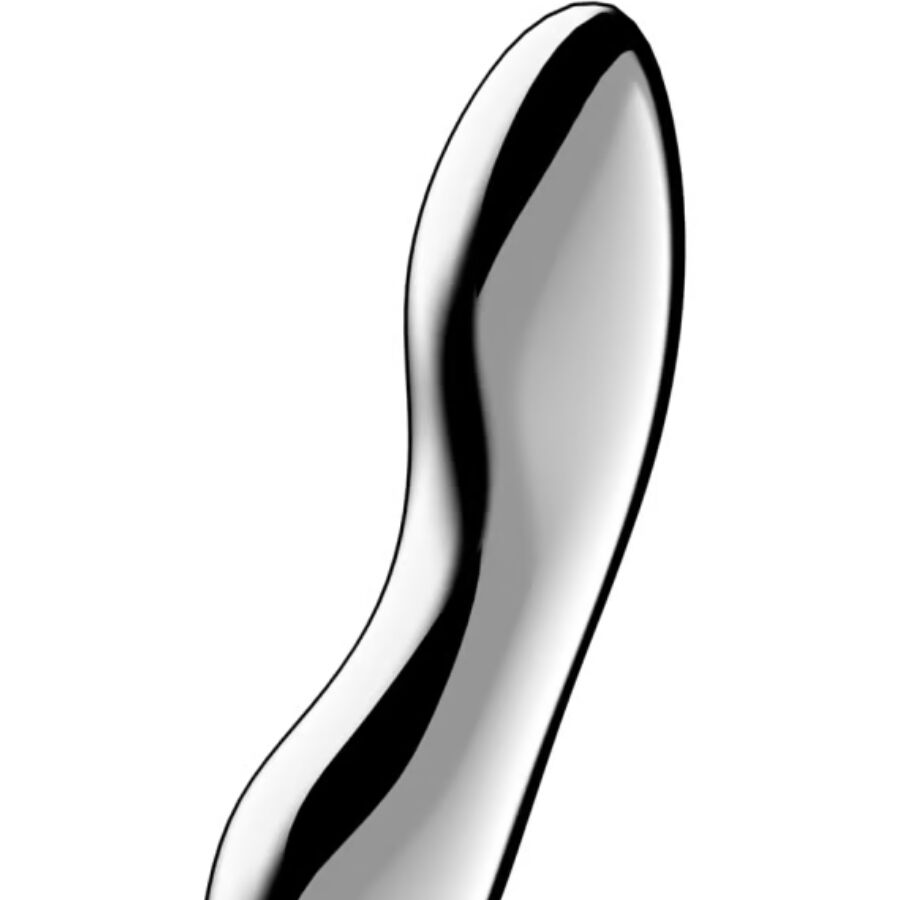 Satisfyer Dildo Cosmic Crest 2 de Aço Inoxidável Dupla Extremidade, detalhe do material e formato.