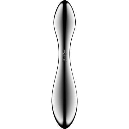Satisfyer Pure Gravity 3 Dildo de Aço Inoxidável com dupla extremidade e design curvo para estimulação G-spot.