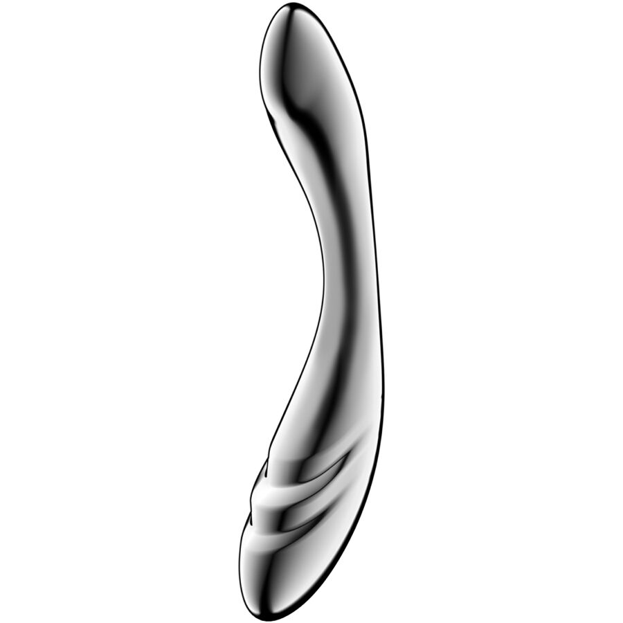 Satisfyer Pure Gravity 3 Dildo de Aço Inoxidável com dupla extremidade e design curvo para estimulação G-spot.