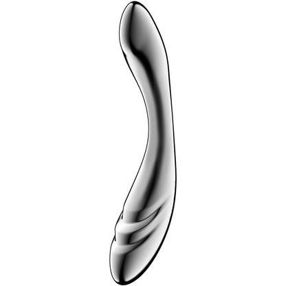 Satisfyer Pure Gravity 3 Dildo de Aço Inoxidável com dupla extremidade e design curvo para estimulação G-spot.