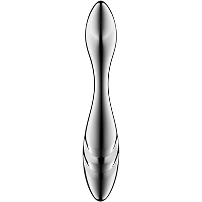 Satisfyer Pure Gravity 3 Dildo de Aço Inoxidável com dupla extremidade e design curvo para estimulação G-spot.