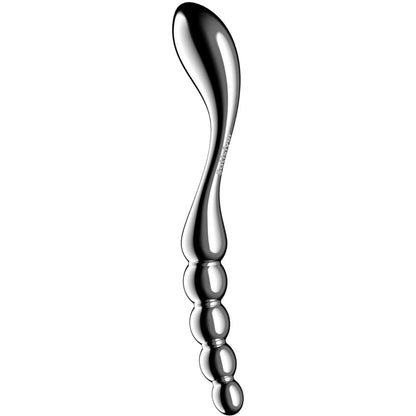 Close-up do Dildo Satisfyer Star Force 1 de Aço Inoxidável com Duas Extremidades, mostrando seu design e acabamento.