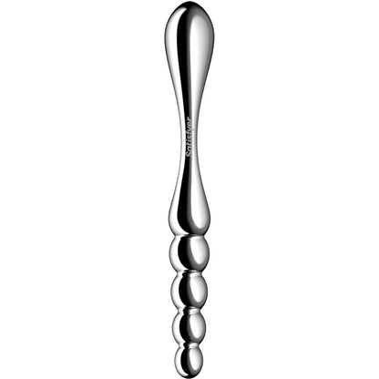Close-up do Dildo Satisfyer Star Force 1 de Aço Inoxidável com Duas Extremidades, mostrando seu design e acabamento.