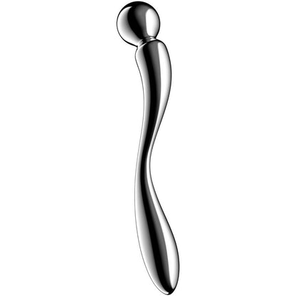 Dildo Satisfyer Star Force 2 de aço inoxidável com design esférico e dupla ponta para prazer intenso e brincadeiras de temperatura.