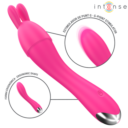 Vibrador Intense Cher com 4 cabeças intercambiáveis e 20 modos de vibração para prazer personalizado.