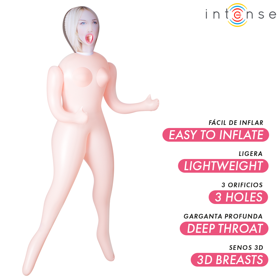Boneca Inflável Intense Dolls Ingrid com Três Orifícios e Seios 3D.