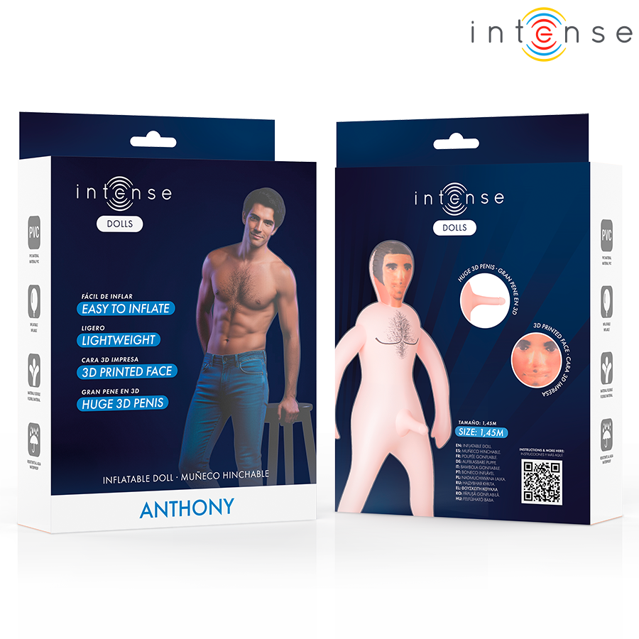 Intense Dolls Boneca Inflável Masculina Anthony com Pénis 3D e detalhes realistas.