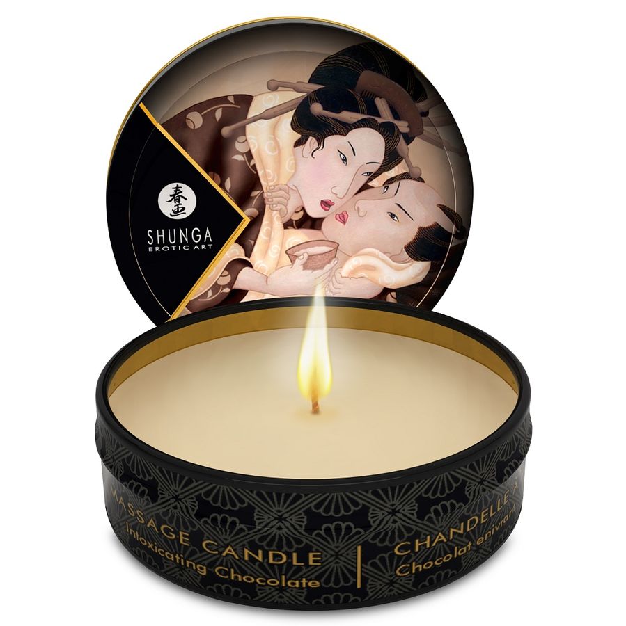Vela de massagem SHUNGA de Chocolate 30ml, pronta para uso em momentos de relaxamento e intimidade.