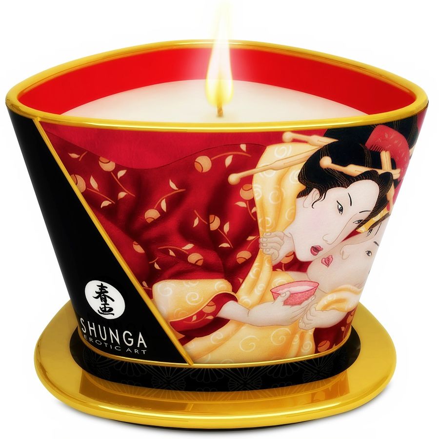 Vela de Massagem SHUNGA Candelight Morangos e Cava 170 ML para massagens sensuais e relaxamento.