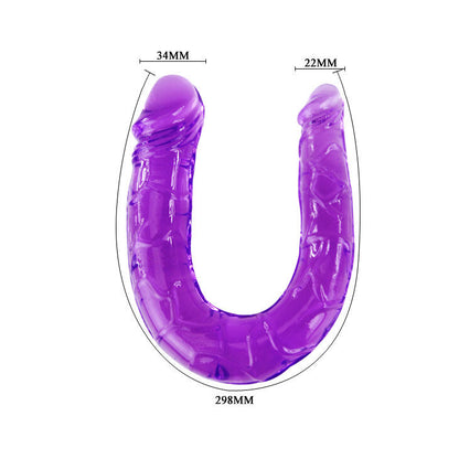 Imagem do Dildo Duplo de Geléia Flexível BAILE LILS, mostrando seu material maleável e formato para dupla penetração.