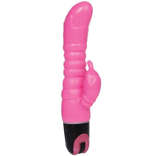 Vibrador realista BAILE 22.5 CM com estimulador de clítoris, cor rosa e textura suave.