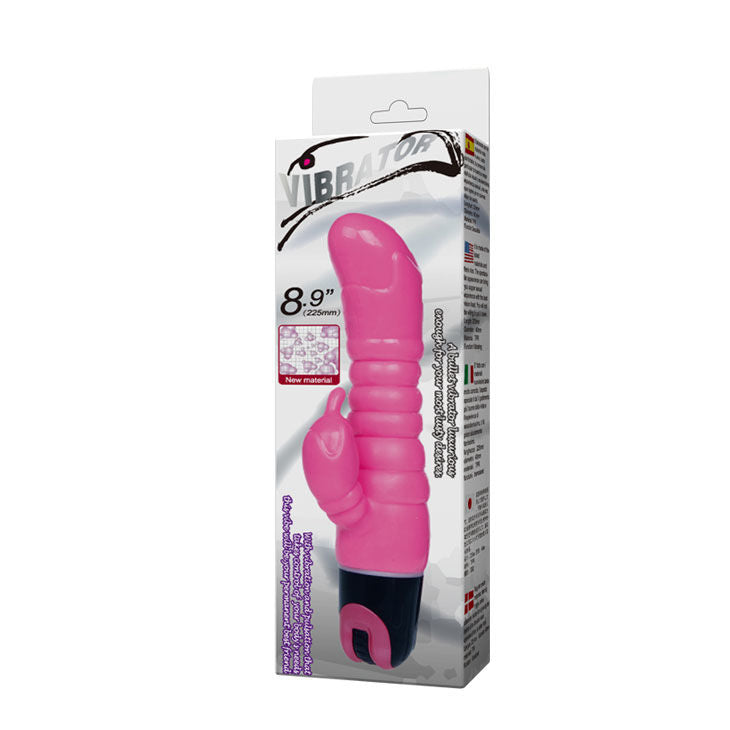 Vibrador realista BAILE 22.5 CM com estimulador de clítoris, cor rosa e textura suave.