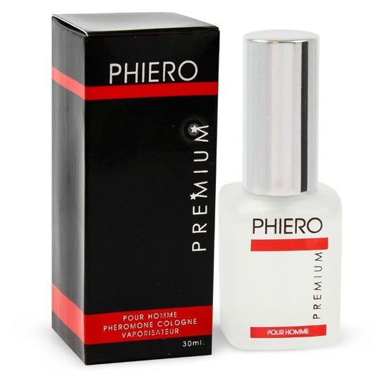 Frasco do 500 COSMETICS Phiero Premium, perfume masculino com feromonas, em fundo neutro.