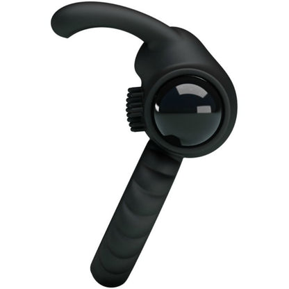 Anel vibrador PRETTY LOVE Eudora em silicone preto com estimulador clitoriano e design ergonómico.