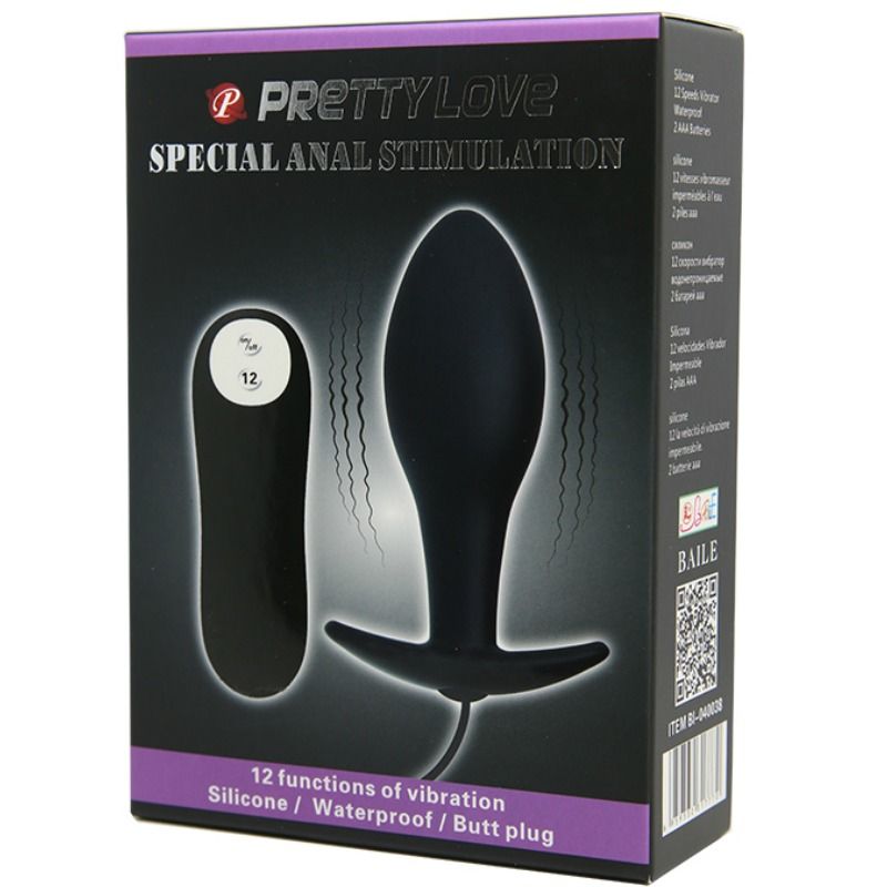 Plug Anal Vibratório PRETTY LOVE Âncora de Silicone Preto com Controle Remoto