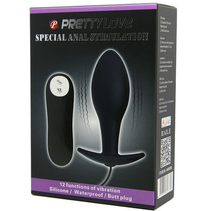 Plug Anal Vibratório PRETTY LOVE Âncora de Silicone Preto com Controle Remoto