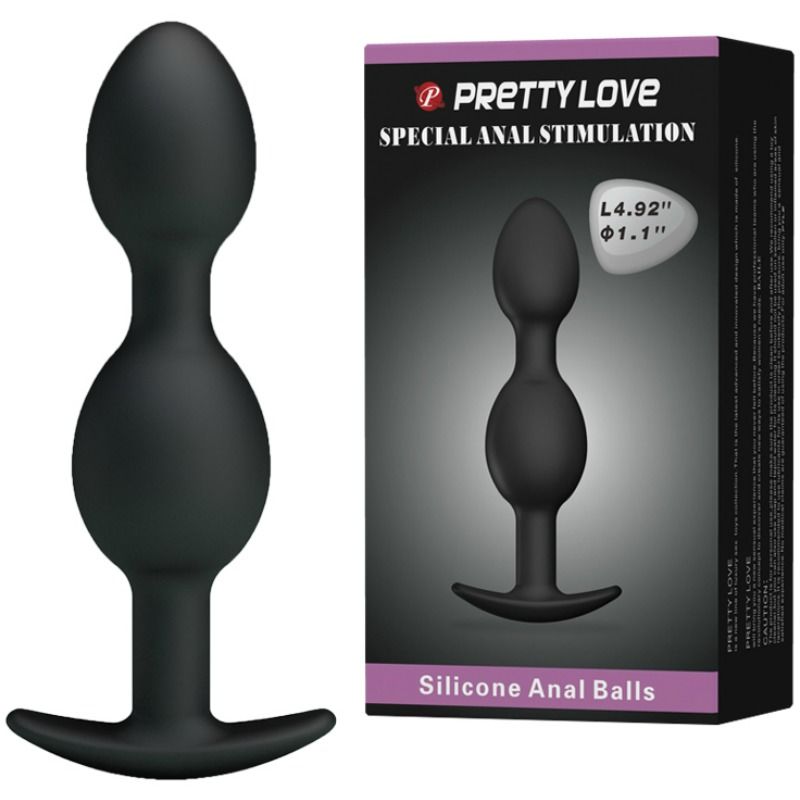 Detalhe das Bolas Anais de Silicone PRETTY LOVE 12.5cm Pretas, mostrando sua textura e design ergonómico.