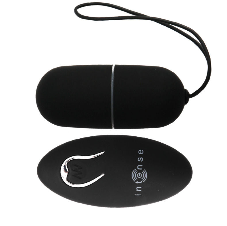 INTENSE Flippy I Vibrador Ovo com Controle Remoto em silicone preto, mostrando seu design compacto e elegante.