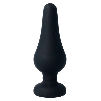 Close-up do INTENSE Plug Anal Pipo L em silicone preto de 13 cm, destacando sua forma cónica e material suave.