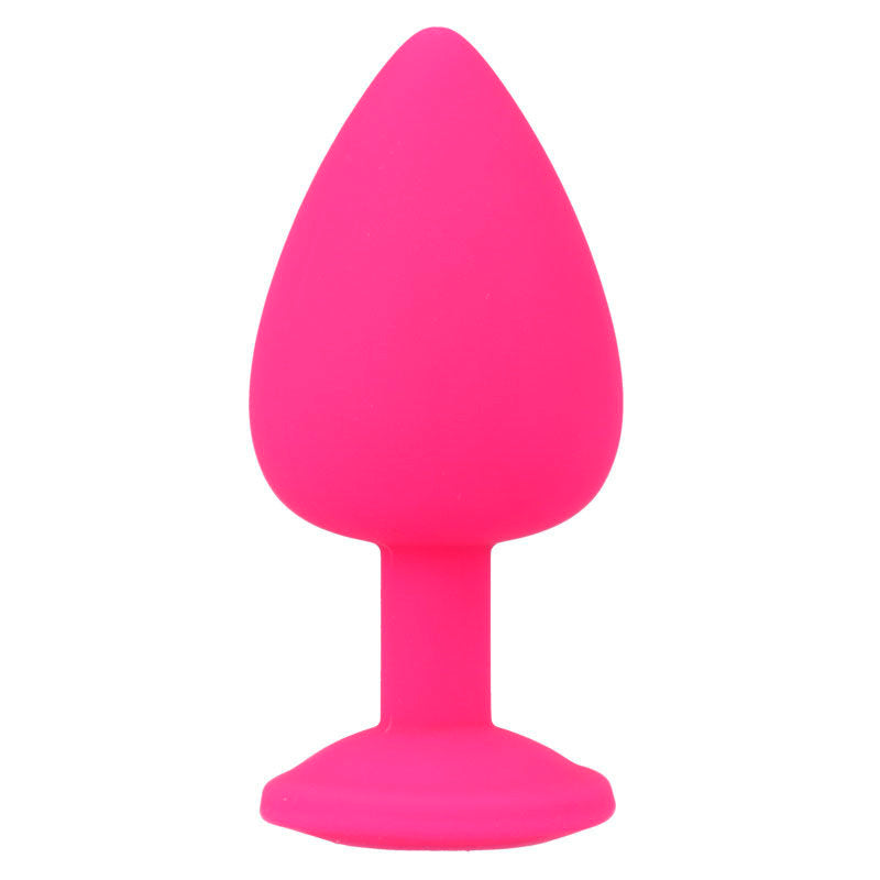 Detalhe do Plug Anal INTENSE Shelki L Silicone Macio Fúcsia, mostrando sua forma ergonómica e base de diamante.