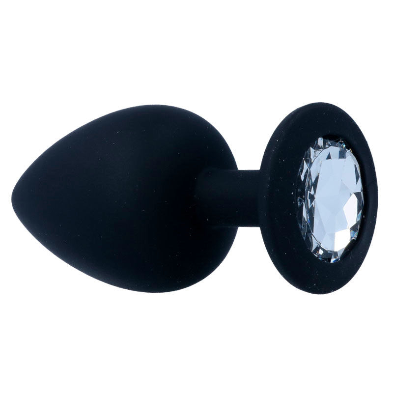 Plug anal Intense Shelki L Preto em silicone macio, com base em diamante para prazer anal seguro e confortável.