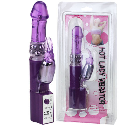 Detalhe do Vibrador BAILE Hot Lady II Coelho Pérola Rotador, mostrando seu design ergonômico e texturas.