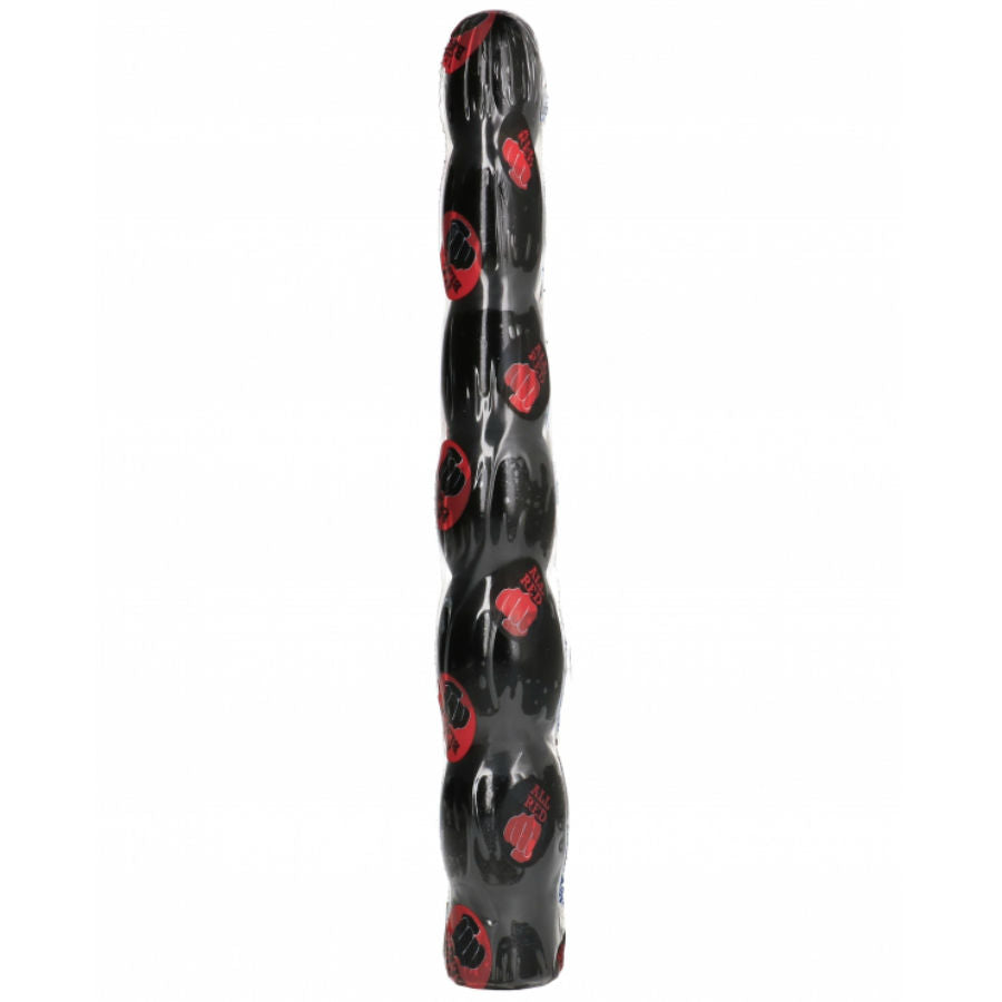 Close-up do ALL BLACK Dildo Anal Ondulado Flexível 32 CM, mostrando sua textura macia e formato ergonômico.