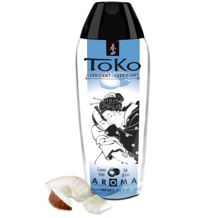 Embalagem do SHUNGA Lubrificante de Água com Aroma de Coco Toko 165ml, destacando o design e o aroma.