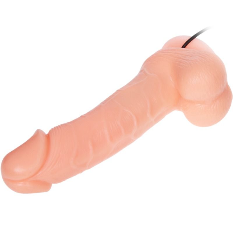 Vibrador Dildo Realista BAILE com vibração e rotação, mostrando detalhes da textura e ventosa.