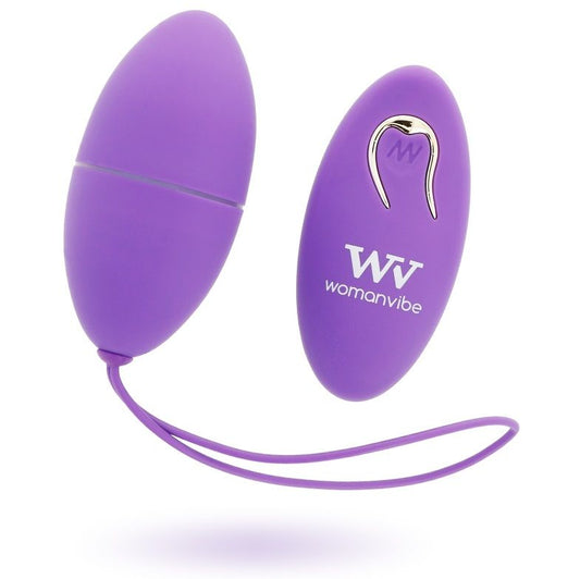 Ovo vibratório Womanvibe Alsan com controle remoto em silicone roxo.