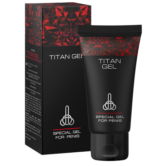 TITAN GEL Gel para Aumento Peniano e Melhorador de Ereção 50 ML, embalagem e textura do gel.