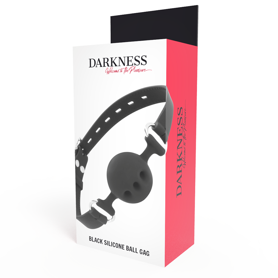 Mordaça respirável de silicone preta DARKNESS com tiras ajustáveis para BDSM