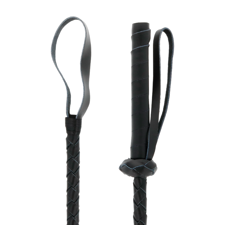 Chicote BDSM Darkness Fetiche de Couro de 60cm, ideal para jogos de dominação e submissão.