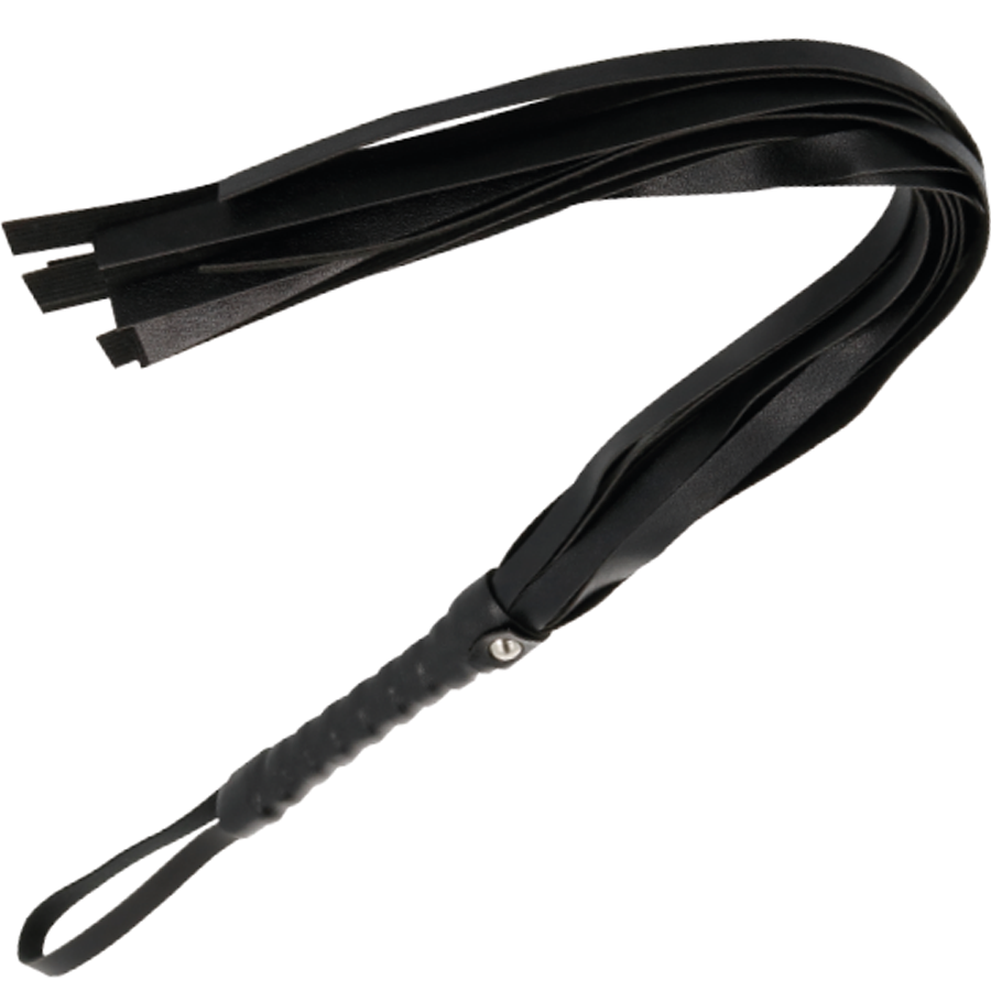 Chicote de Bondage Preto Darkness 45cm, com detalhes elegantes e alça para manuseio.
