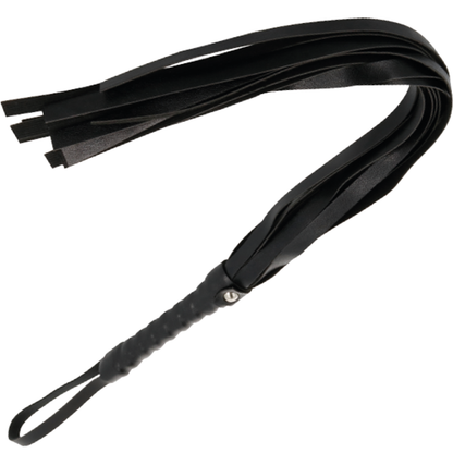 Chicote de Bondage Preto Darkness 45cm, com detalhes elegantes e alça para manuseio.