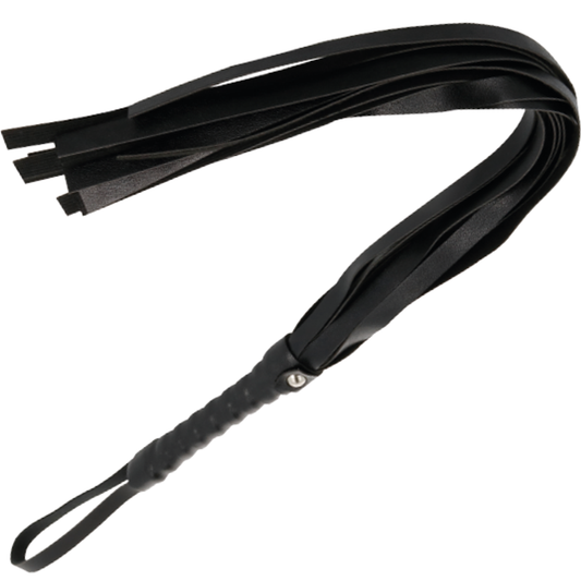 Chicote de Bondage Preto Darkness 45cm, com detalhes elegantes e alça para manuseio.
