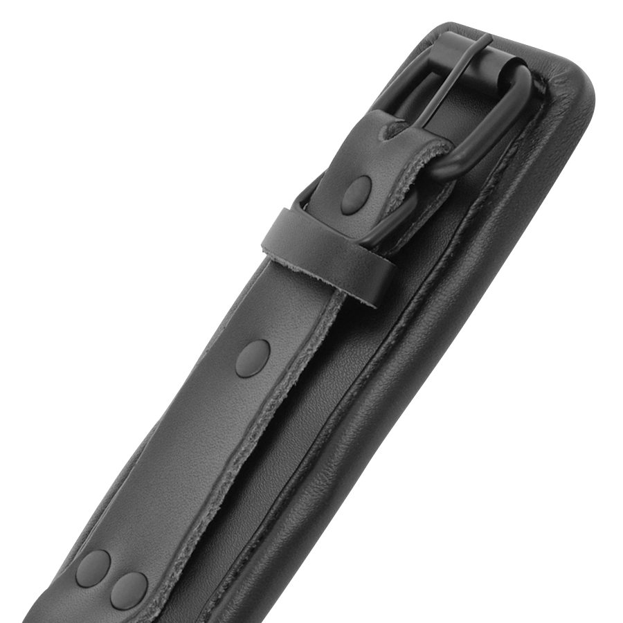 Detalhe das Algemas de Tornozelo Ajustáveis Darkness em couro sintético preto.